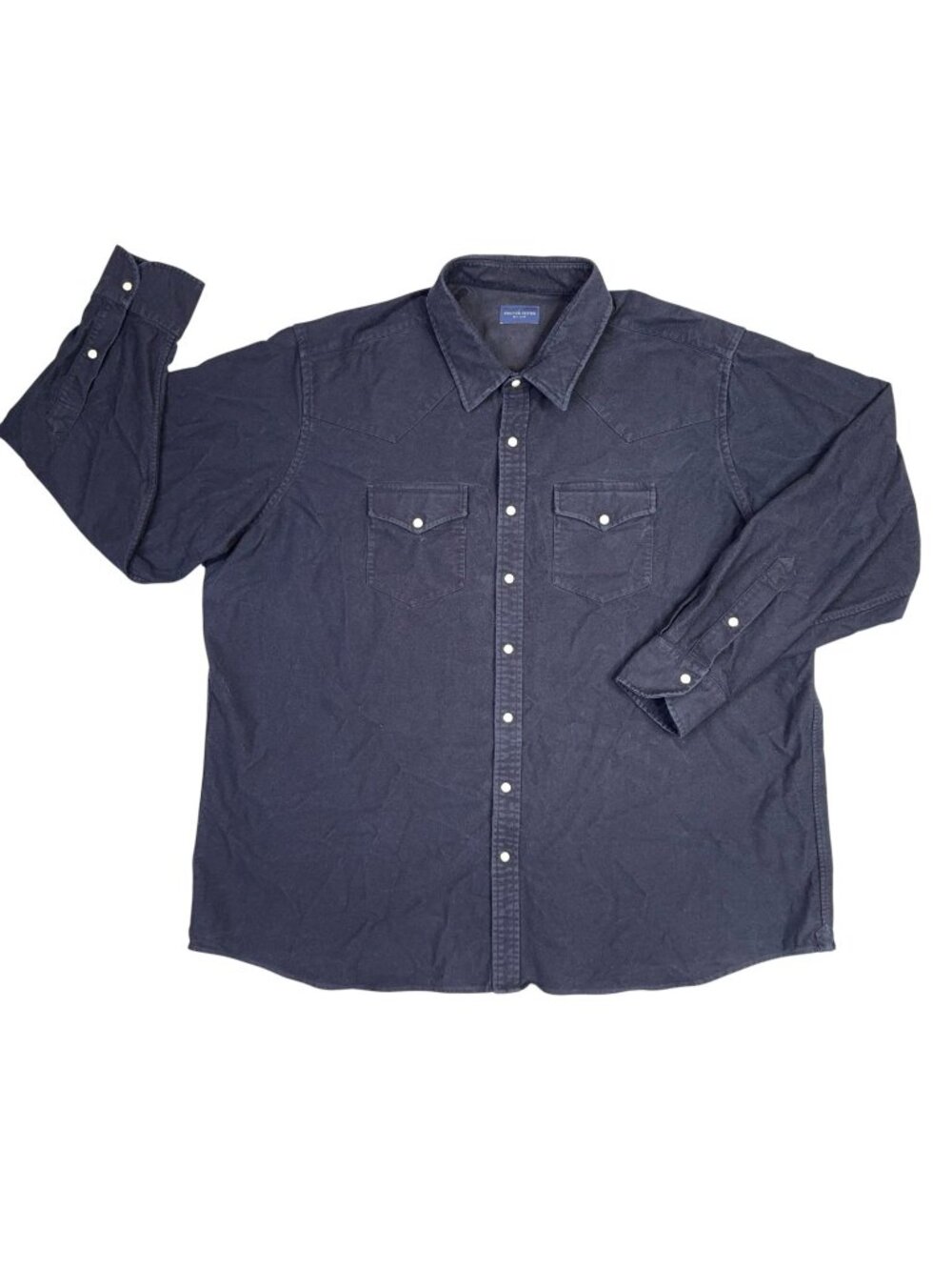 Proper Cloth Mens Western Shirt Navy Blue Brushed Cotton Pearl Snap Custom 3XL